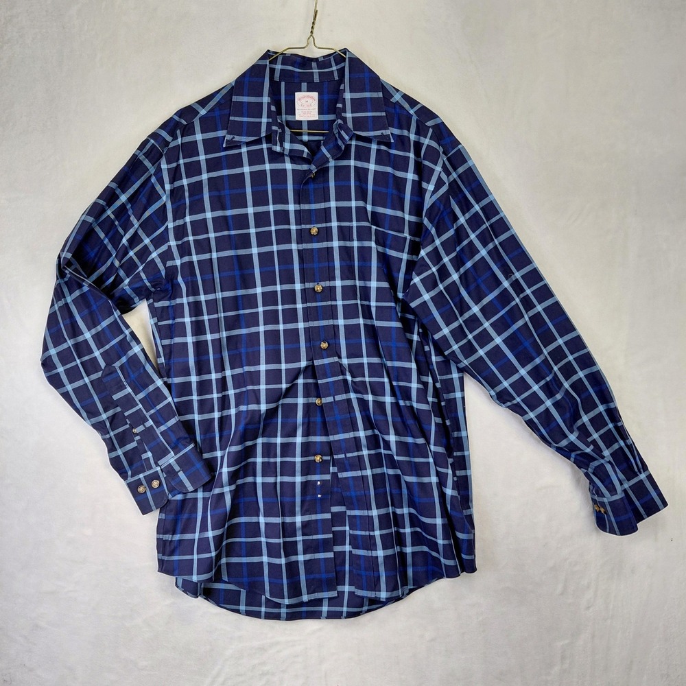 Brooks Brothers Mens Regular Fit Non-Iron Supima Cotton Plaid Shirt Blue Size M